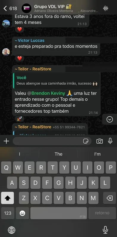 Print do grupo VIP: lojistas trocando experiência sobre fornecedores encontrados na lista